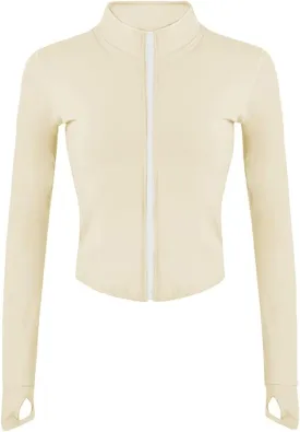 Lviefent Womens Lightweight Full Zip Running Track Jacket Workout Slim Fit Yoga Sportwear with Thumb Holes