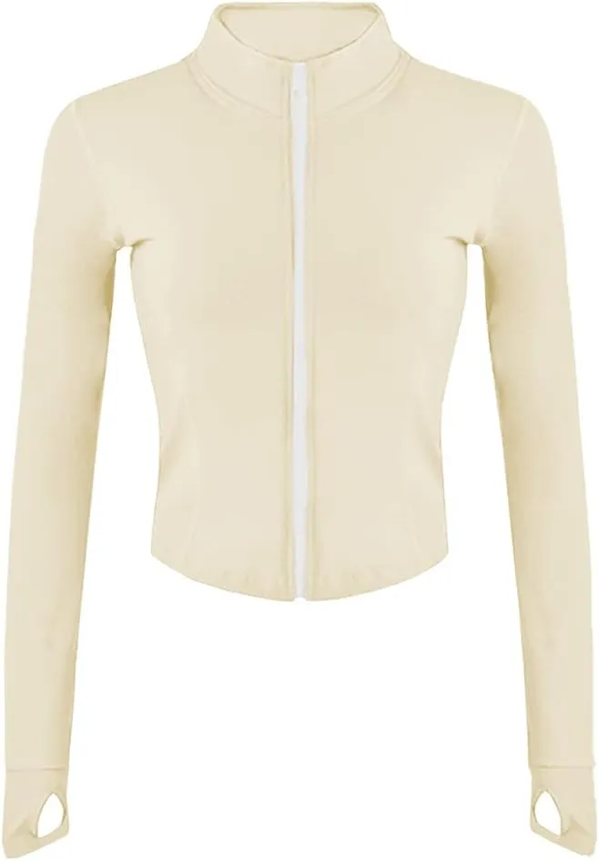 Lviefent Womens Lightweight Full Zip Running Track Jacket Workout Slim Fit Yoga Sportwear with Thumb Holes