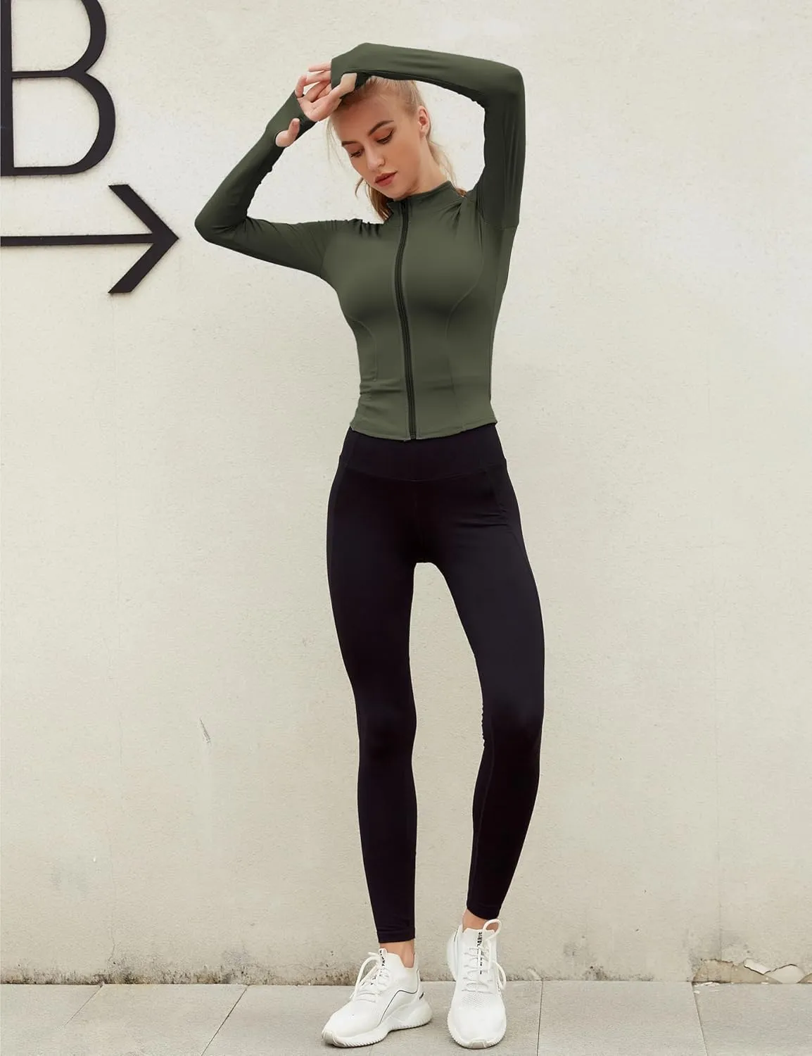 Lviefent Womens Lightweight Full Zip Running Track Jacket Workout Slim Fit Yoga Sportwear with Thumb Holes