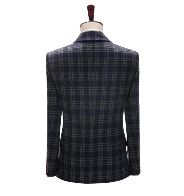 Men's Formal Plaid Navy Notch Lapel Blazer