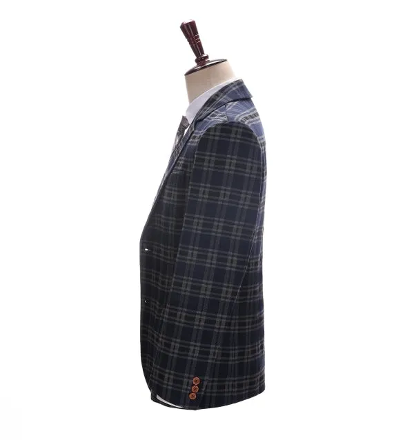 Men's Formal Plaid Navy Notch Lapel Blazer