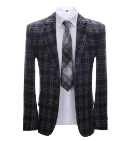 Men's Formal Plaid Navy Notch Lapel Blazer