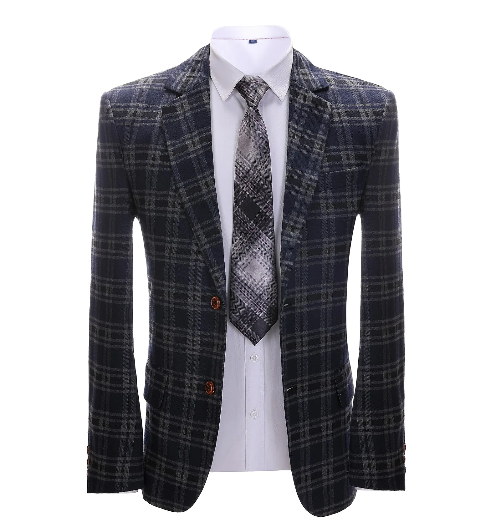 Men's Formal Plaid Navy Notch Lapel Blazer