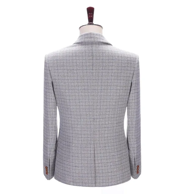 Men's Formal White Houndstooth Notch Lapel Blazer