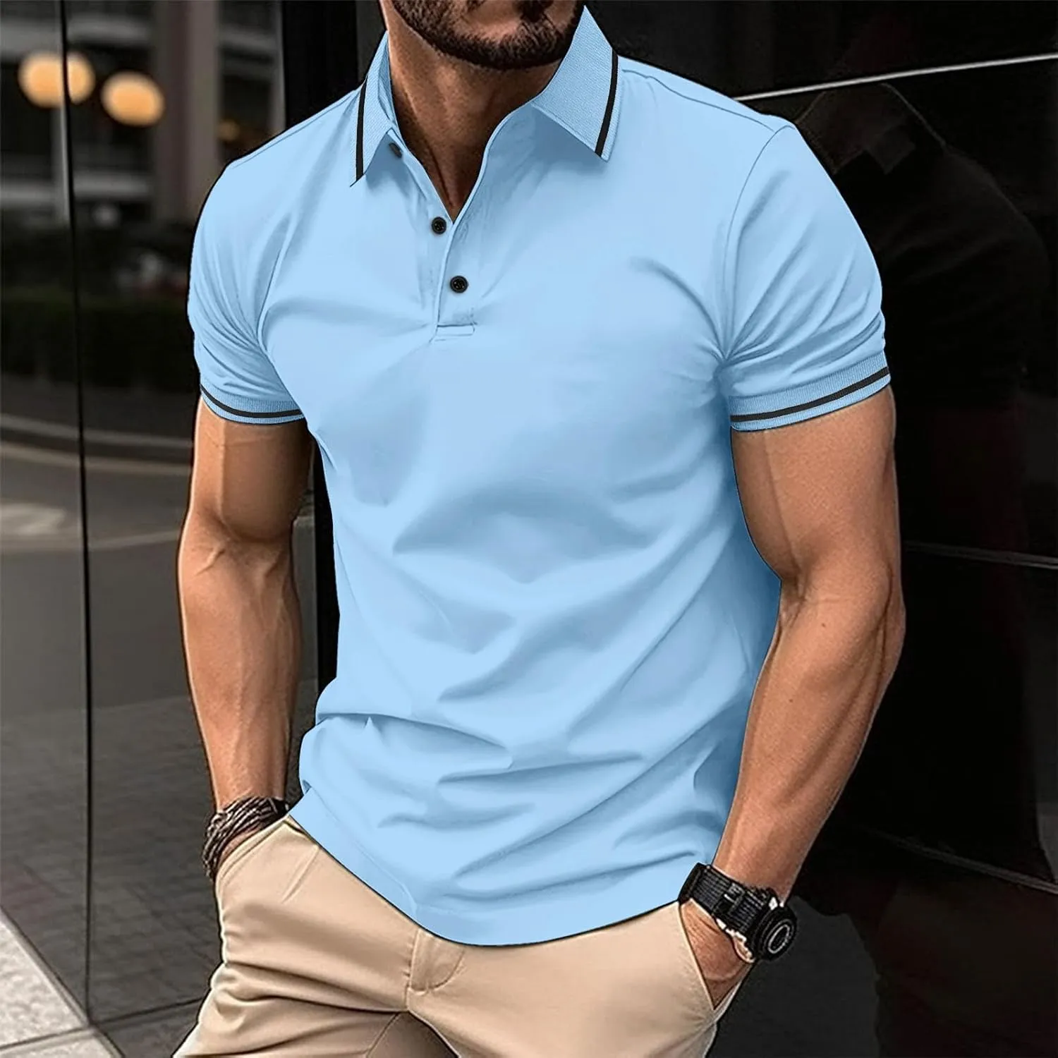 Mens Polo Shirts Casual Summer Short Sleeve Button Down Athletic Shirt Classic Lightweight Solid Color Golf Work Top