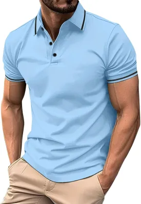 Mens Polo Shirts Casual Summer Short Sleeve Button Down Athletic Shirt Classic Lightweight Solid Color Golf Work Top