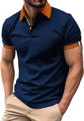 Men's Slim Fit Polo T-Shirts Fitness Stretchy Bodybuilding Athletic Collared Shirts Summer Cotton Tennis Golf Shirts