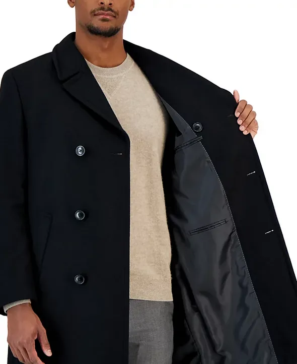 Nautica Men's Classic-Fit Double Breasted Wool Overcoat Coat Black 40R