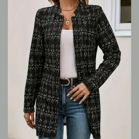 Plaid Open Front Long Sleeve Blazer