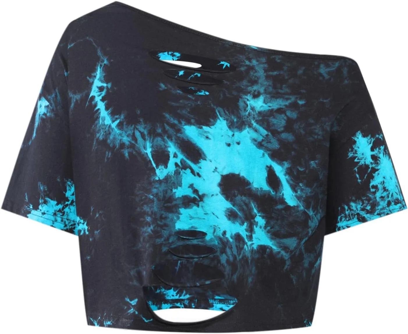 Remidoo Women's Off The Shoulder Graphic Crop Top Tee Half Sleeve Loose Fit T Shirt