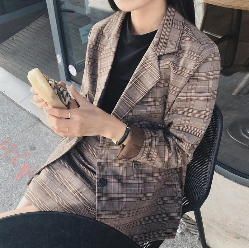 Retro plaid blazer set