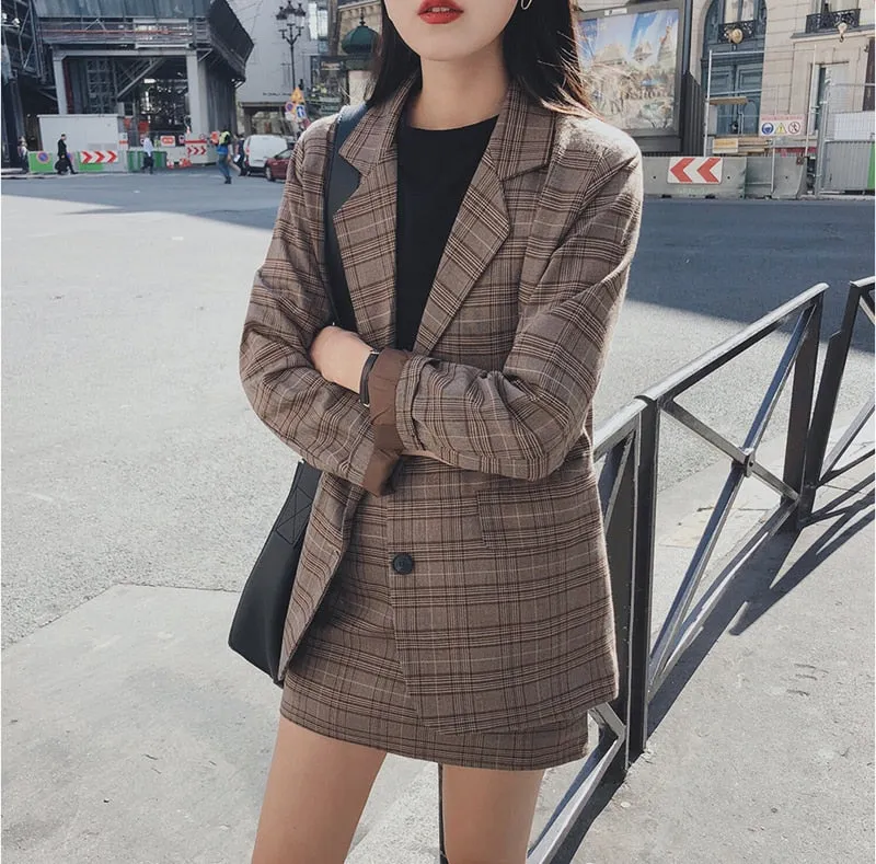 Retro plaid blazer set