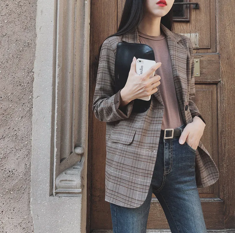 Retro plaid blazer set
