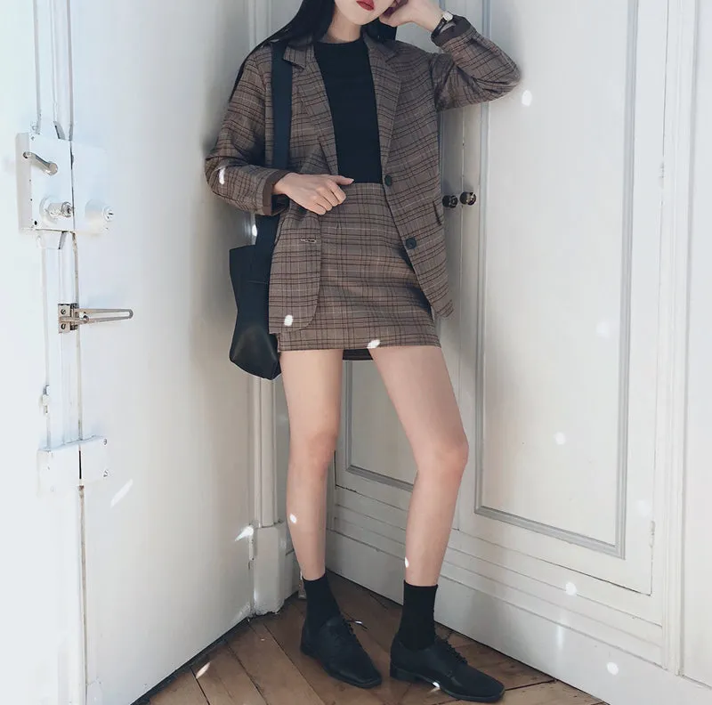 Retro plaid blazer set