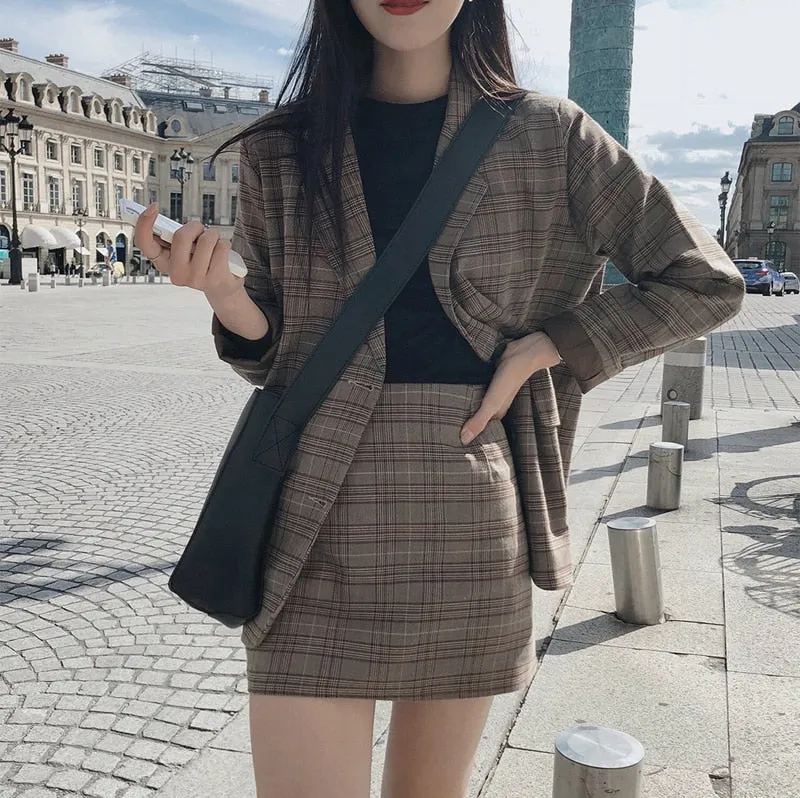 Retro plaid blazer set