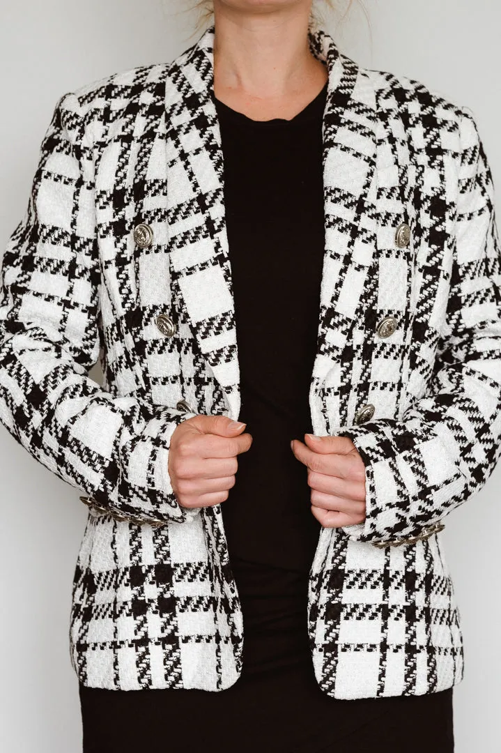 Roxanne Black and White Plaid Tweed Blazer