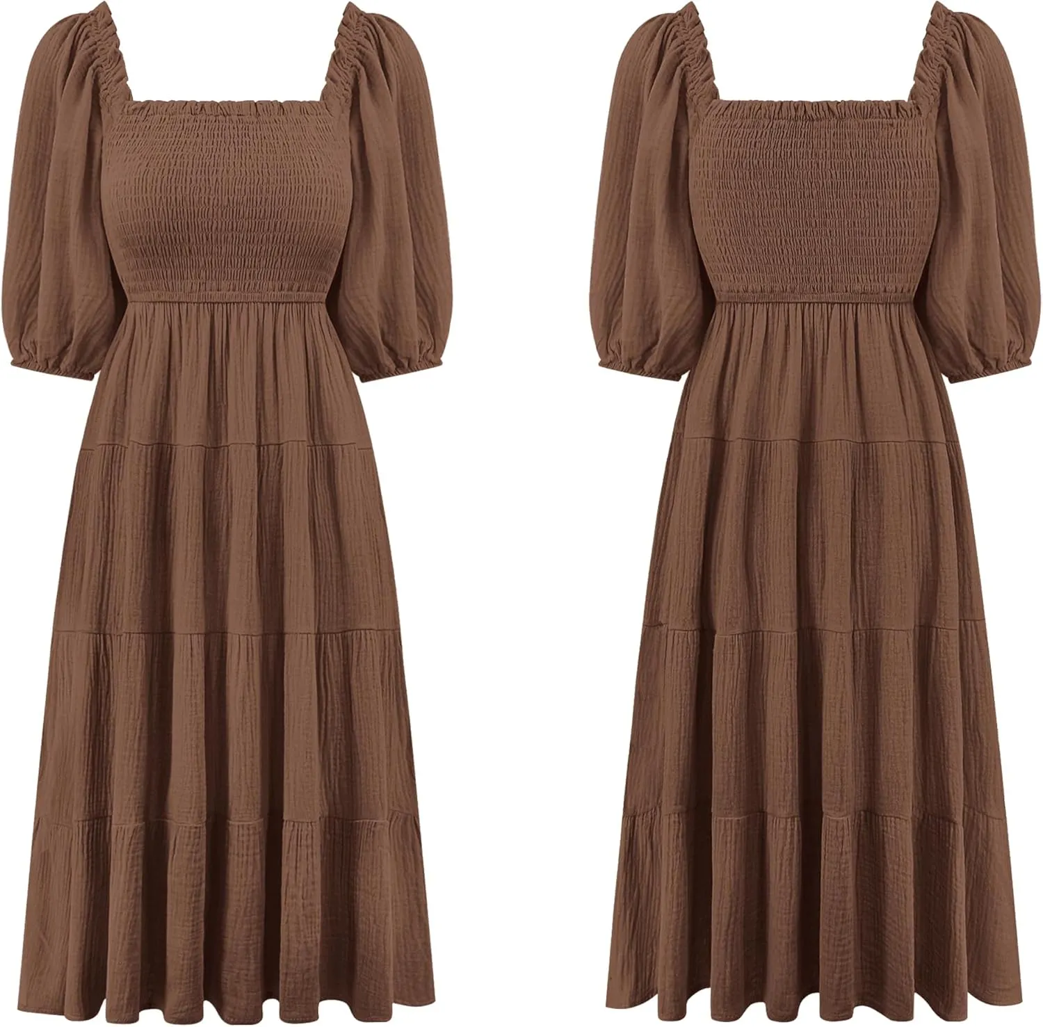 R.Vivimos Women's Summer Cotton Lantern Sleeves Ruffled Off Shoulder A-Line Midi Dresses