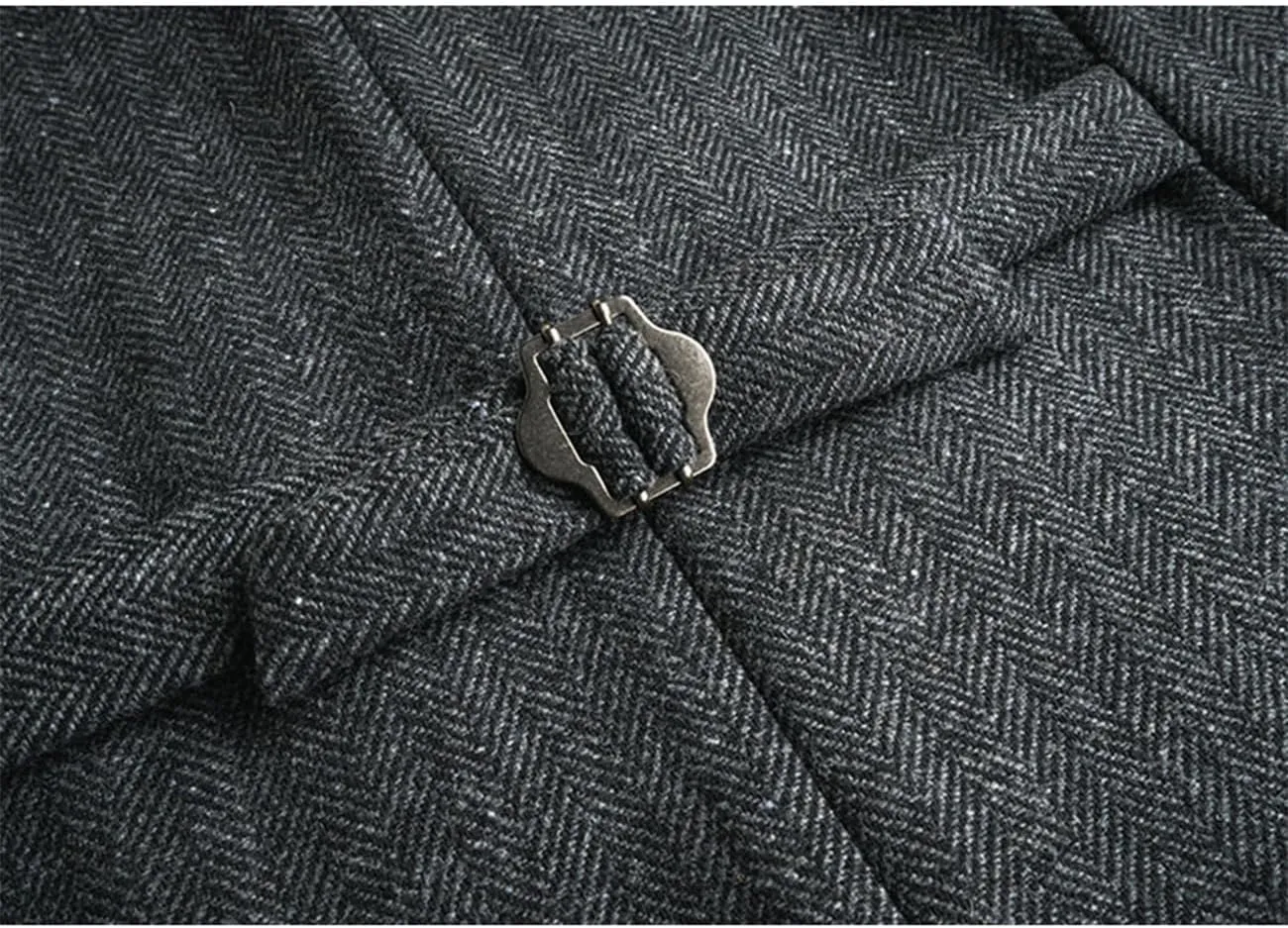 SevenBoy Men's Casual Suit Vest Regular Fit Wool Herringbone Waistcoat For Wedding and Party