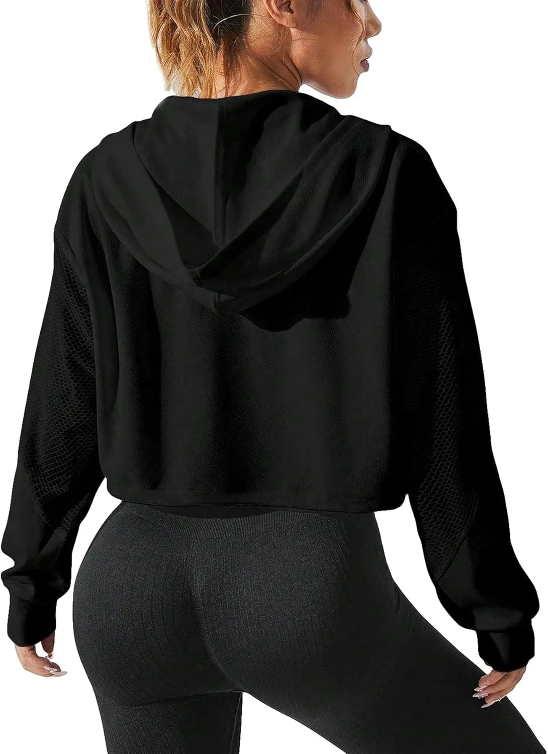 SweatyRocks Women's Activewear Long Sleeve Sheer Mesh Hooded Full Zip Sports Track Jacket