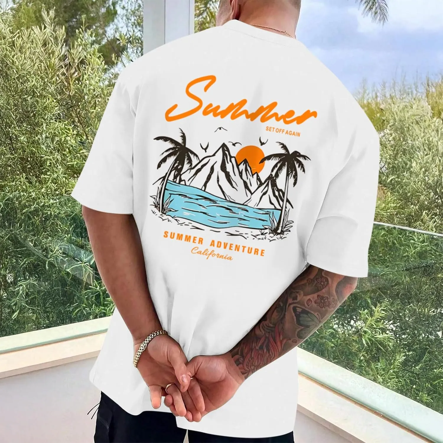 Tuislay Mens Graphic t-Shirts Casual Oversized Letter Print Beach Shirts Baggy Cotton Short Sleeve Tshirt Summer tee Top