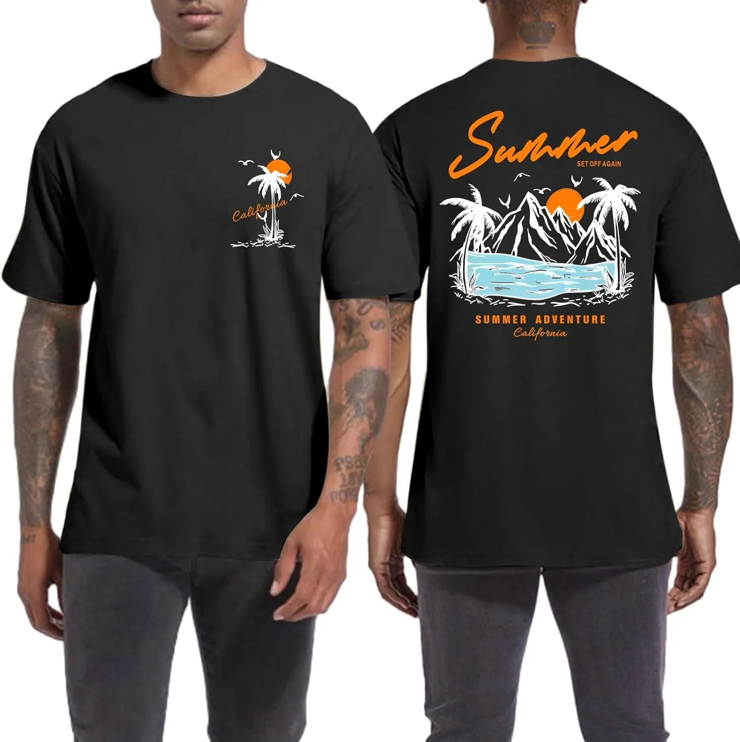 Tuislay Mens Graphic t-Shirts Casual Oversized Letter Print Beach Shirts Baggy Cotton Short Sleeve Tshirt Summer tee Top