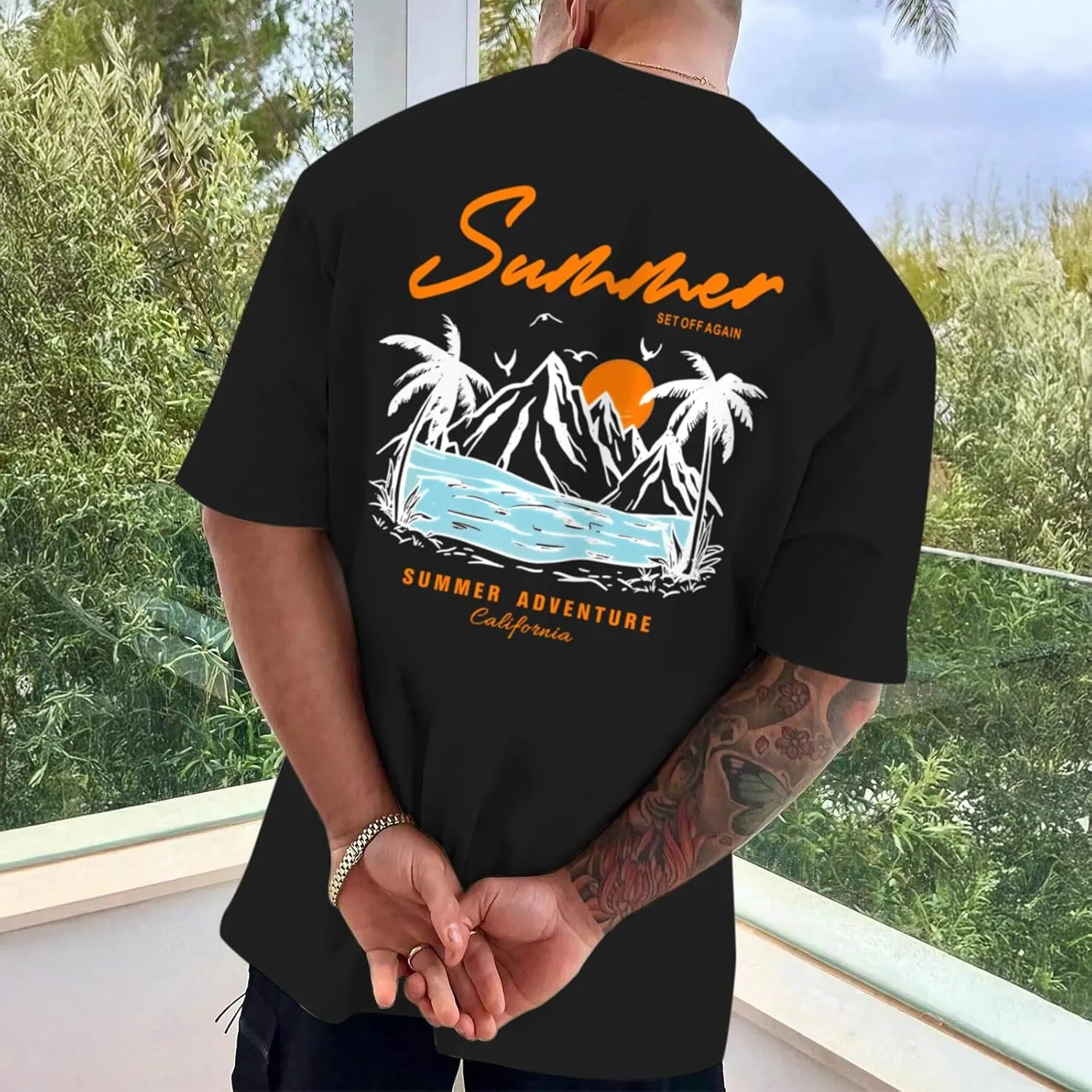 Tuislay Mens Graphic t-Shirts Casual Oversized Letter Print Beach Shirts Baggy Cotton Short Sleeve Tshirt Summer tee Top