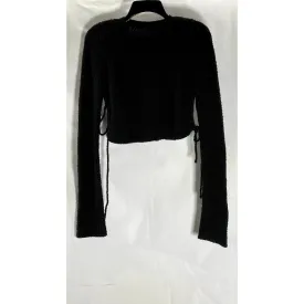 UNBRANDED Women's Black Knit Crewneck Long Sleeve Tie-Hem Cropped Sweater SZ S