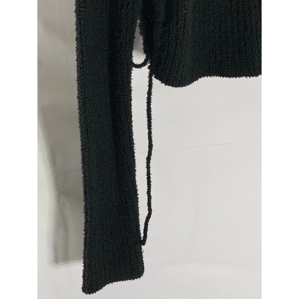 UNBRANDED Women's Black Knit Crewneck Long Sleeve Tie-Hem Cropped Sweater SZ S