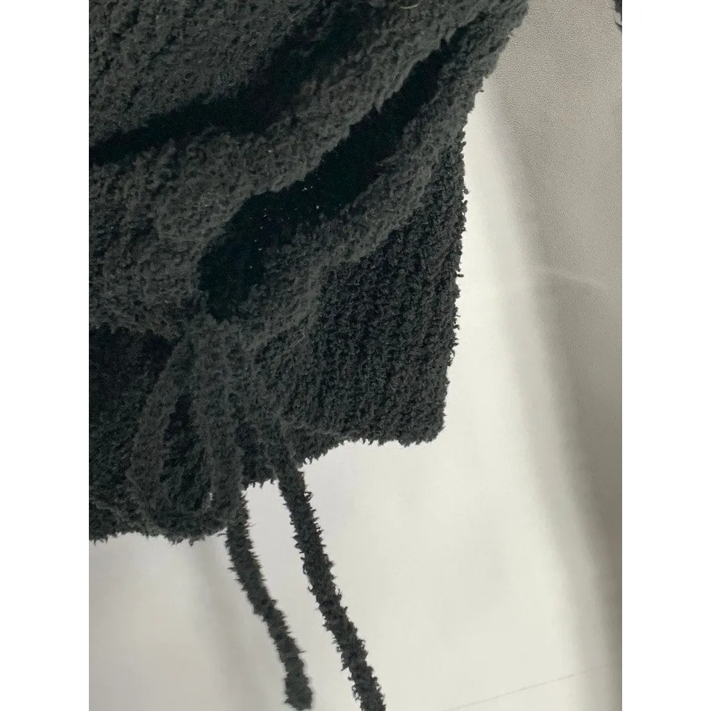 UNBRANDED Women's Black Knit Crewneck Long Sleeve Tie-Hem Cropped Sweater SZ S