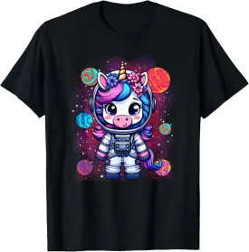 Unicorn Astronaut Cute Space Suit Galaxy Planet Womens Girls T-Shirt