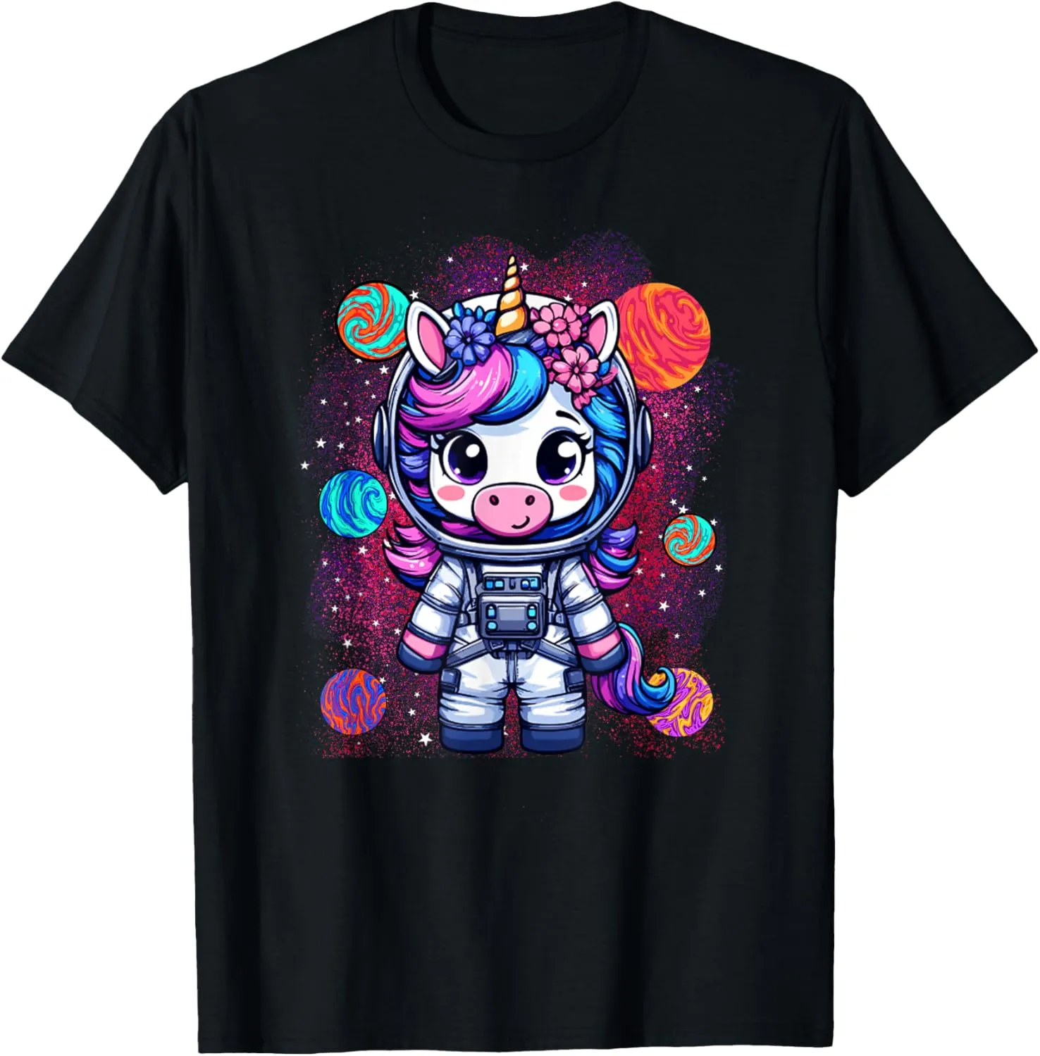 Unicorn Astronaut Cute Space Suit Galaxy Planet Womens Girls T-Shirt