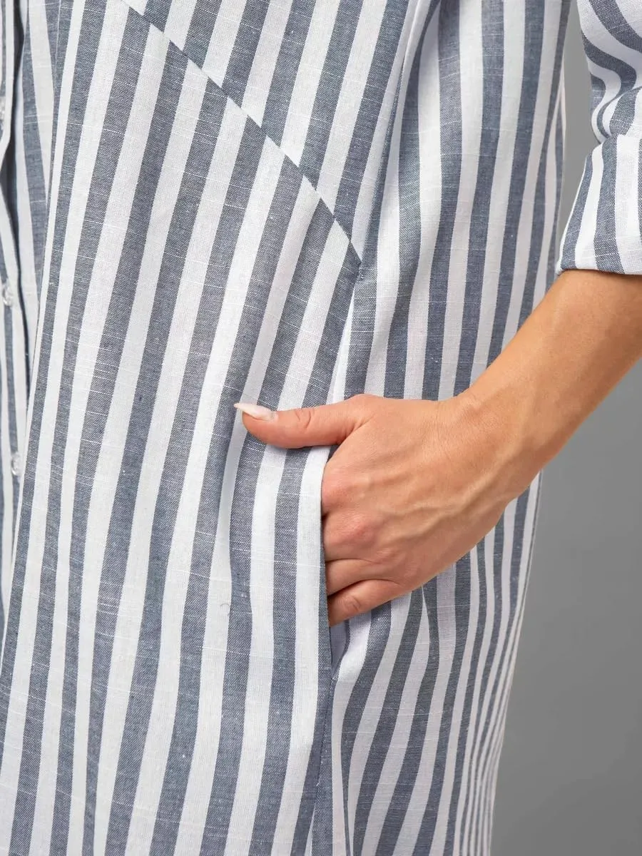 utcoco Women's 2025 Casual Loose Striped Shirt Dress Rolled Up Long Sleeve Side Slit Button Down Maxi Dress