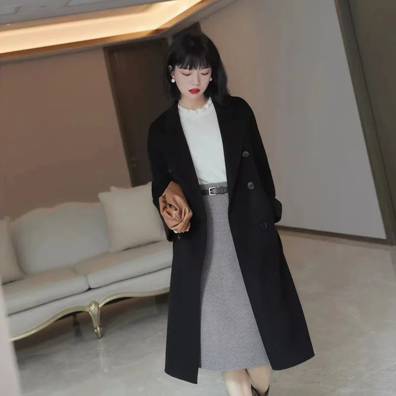 Vintage Lapel Long Sleeve Double Breasted Coat