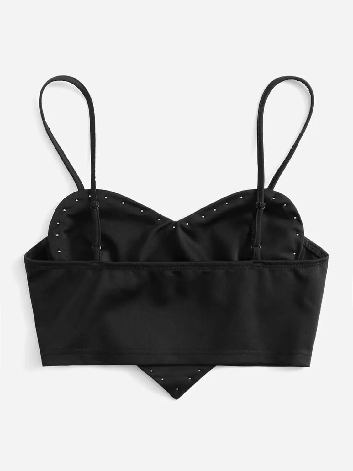 WDIRARA Women's Pearls Sleeveless Asymmetrical Hem Heart Crop Cami Top Sexy Camisole