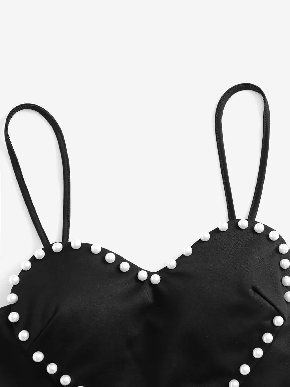 WDIRARA Women's Pearls Sleeveless Asymmetrical Hem Heart Crop Cami Top Sexy Camisole