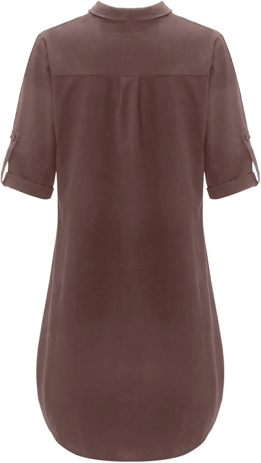 Women Shirt Dress Plus Size Rolled Sleeve Buttons V Neck T-Shirt Dresses Turn Down Collar Cotton Linen Short Dress