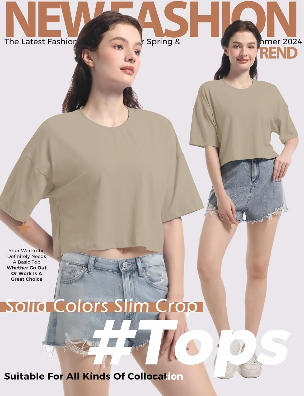 Women's Basic Crop Top Drop Shoulder T Shirt Half Sleeve Cropped Tee Crewneck Short Sleeve Casual Summer Solid Crop Tops