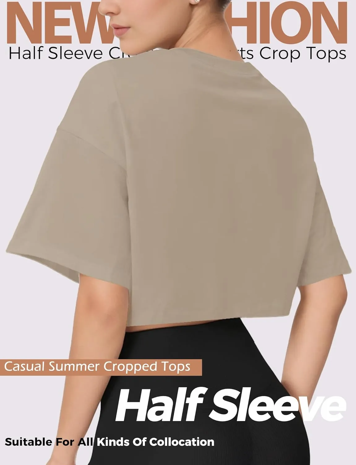 Women's Basic Crop Top Drop Shoulder T Shirt Half Sleeve Cropped Tee Crewneck Short Sleeve Casual Summer Solid Crop Tops