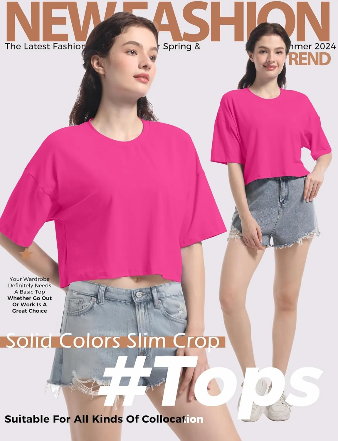 Women's Basic Crop Top Drop Shoulder T Shirt Half Sleeve Cropped Tee Crewneck Short Sleeve Casual Summer Solid Crop Tops