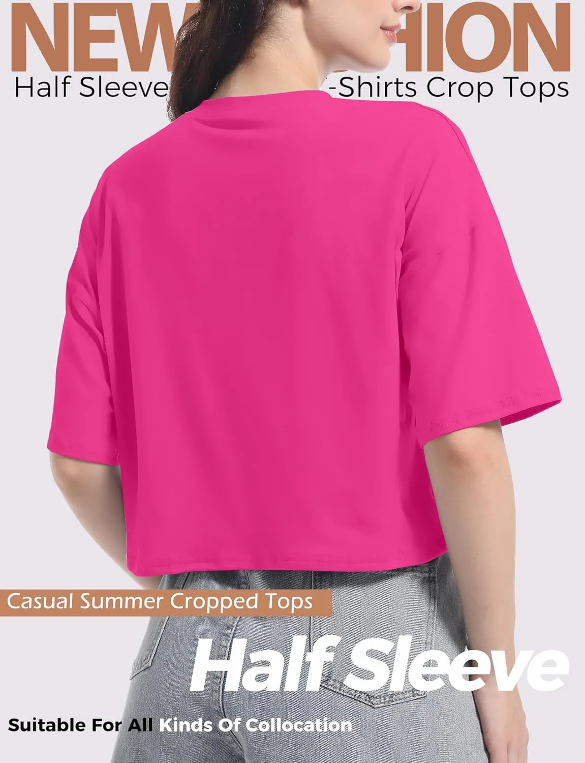 Women's Basic Crop Top Drop Shoulder T Shirt Half Sleeve Cropped Tee Crewneck Short Sleeve Casual Summer Solid Crop Tops
