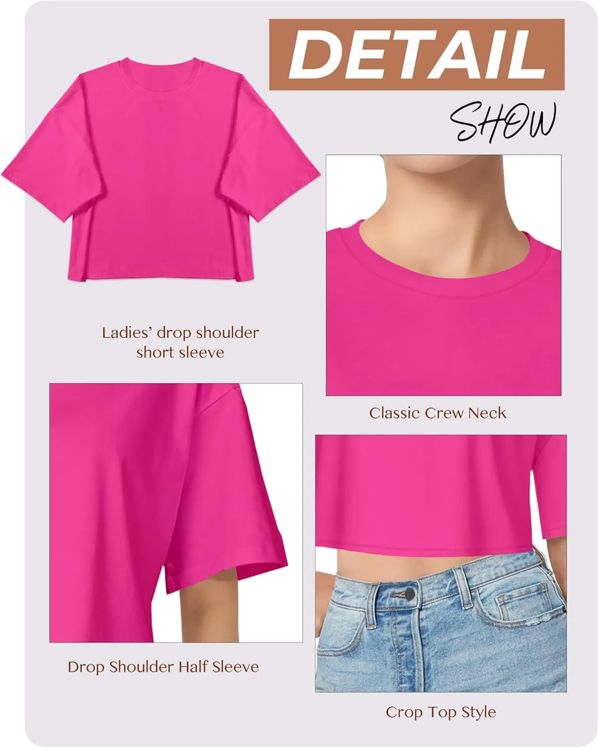 Women's Basic Crop Top Drop Shoulder T Shirt Half Sleeve Cropped Tee Crewneck Short Sleeve Casual Summer Solid Crop Tops