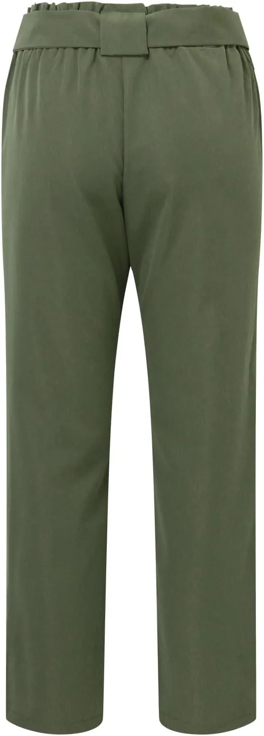Women's Casual High Waist Pencil Pants Bow-Knot Cropped Paper Bag Trouser Elastic Waist Slim Suit Pants with Pockets