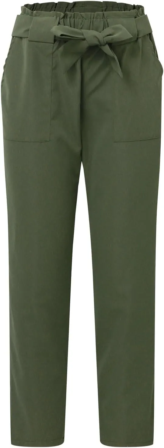 Women's Casual High Waist Pencil Pants Bow-Knot Cropped Paper Bag Trouser Elastic Waist Slim Suit Pants with Pockets