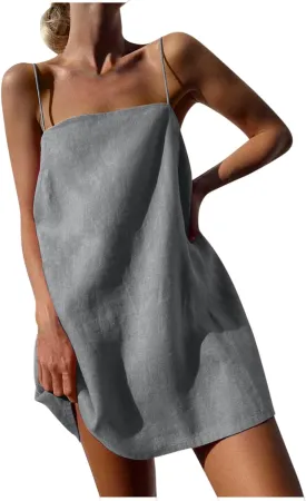 Womens Dresses Sleeveless Spaghetti Strap Off The Shoulder Dresses for Women Linen Mini Petite Dresses 2025