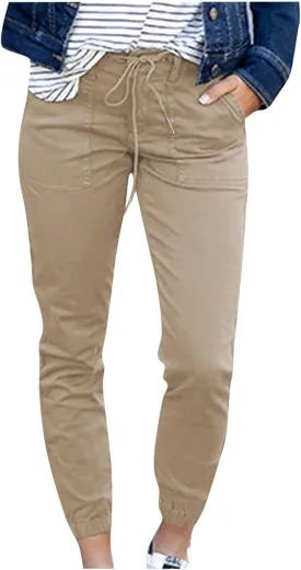 Womens Dressy Casual Slim Fit Tapered Cargo Pants Skinny High Waist Lightweight Pull On Pants with Pockets for Work