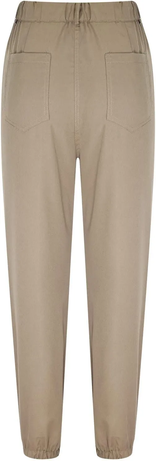 Womens Dressy Casual Slim Fit Tapered Cargo Pants Skinny High Waist Lightweight Pull On Pants with Pockets for Work