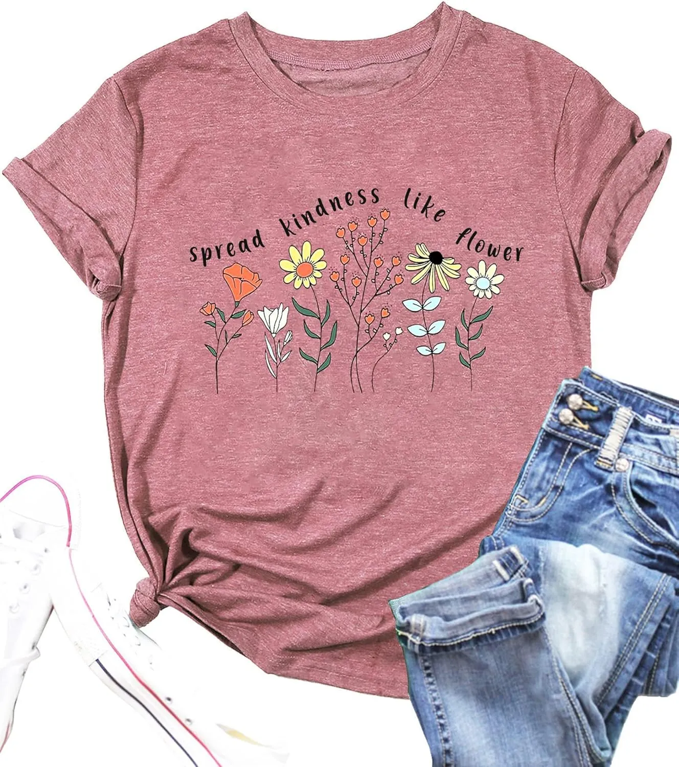 Womens Kindness Shirt Spread Kindness Like Wildflower Tshirt Flower Graphic Positive Inspirational Tee Shirt Teacher Tee Top
