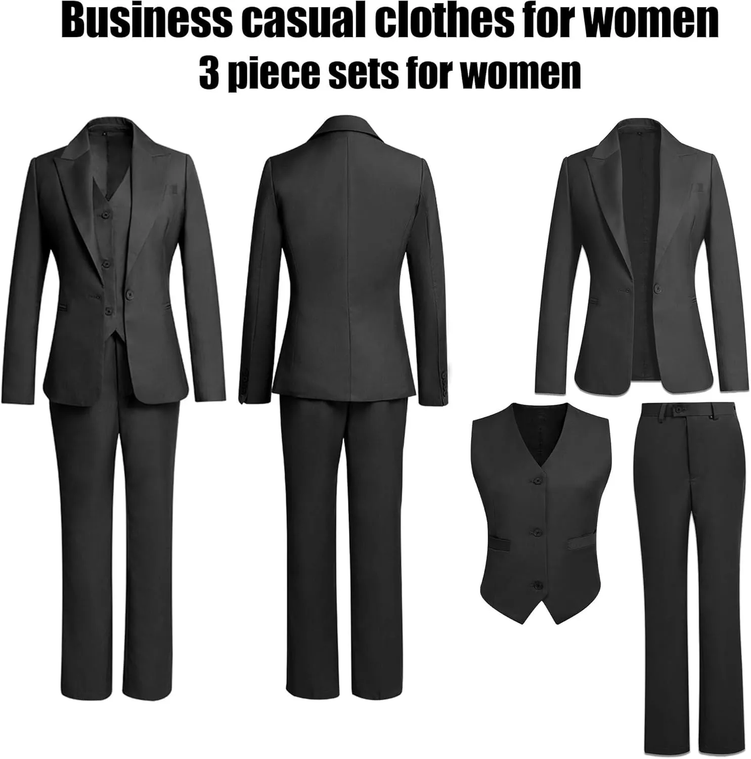 Women's Suiting Pantsuit Business Casual Outfits Women Work Office Pant Suits for Women 3 Piece Set