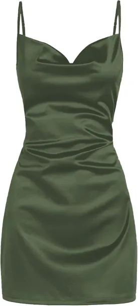 ZAFUL Women's Satin Sleeveless Spaghetti Strap Mini Dress Sexy Slip Cowl Neck Silky Cocktail Party Dresses
