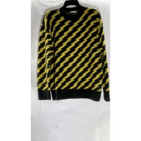 ZARA Men's Black/Yellow Lightning Bolt Jacquard Crewneck Pullover Sweater SZ M